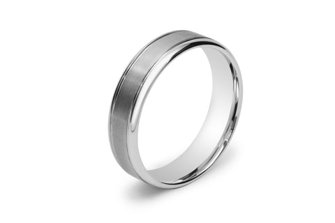 Two Tone Double Scored Line Men's Wedding Ring with Rounded Edges