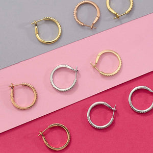 18ct Rose gold diamond hoops with locking back