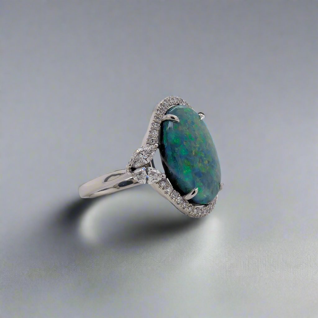 Platinum Opal and Diamond Ring