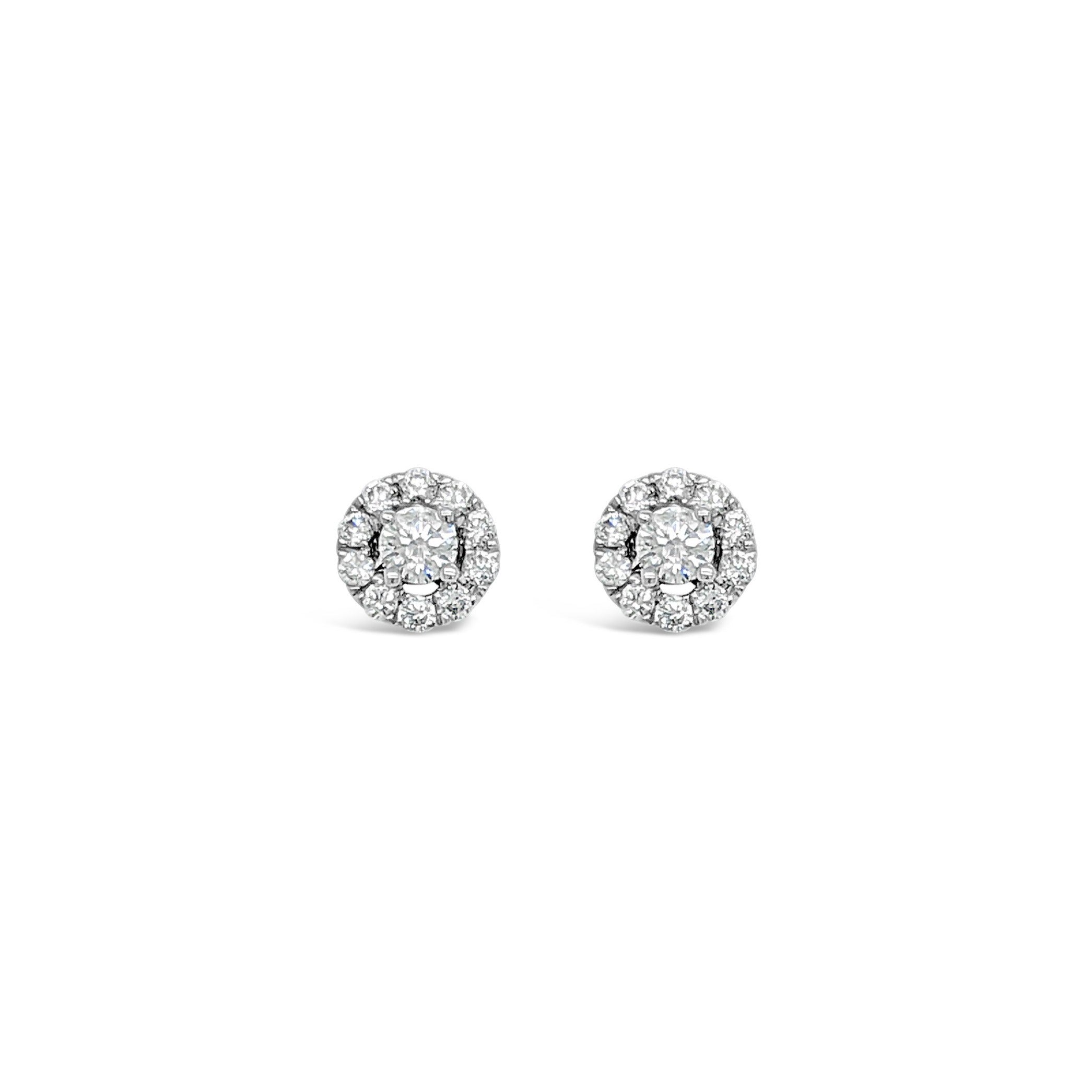 White diamond halo earrings 0.17ct centre