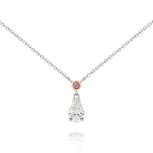 Platinum and rose gold necklace with a pear-shaped diamond pendant