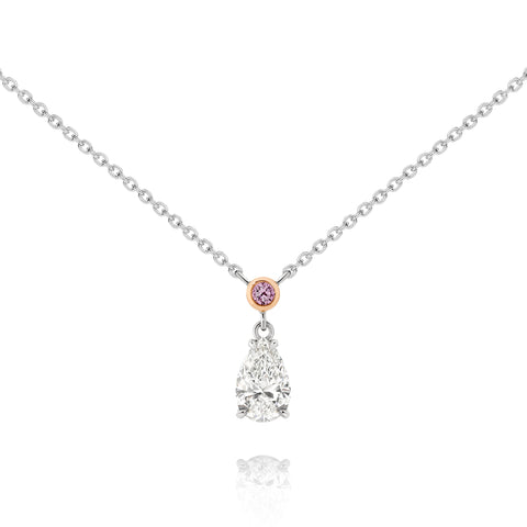 Platinum and rose gold necklace with a pear-shaped diamond pendant