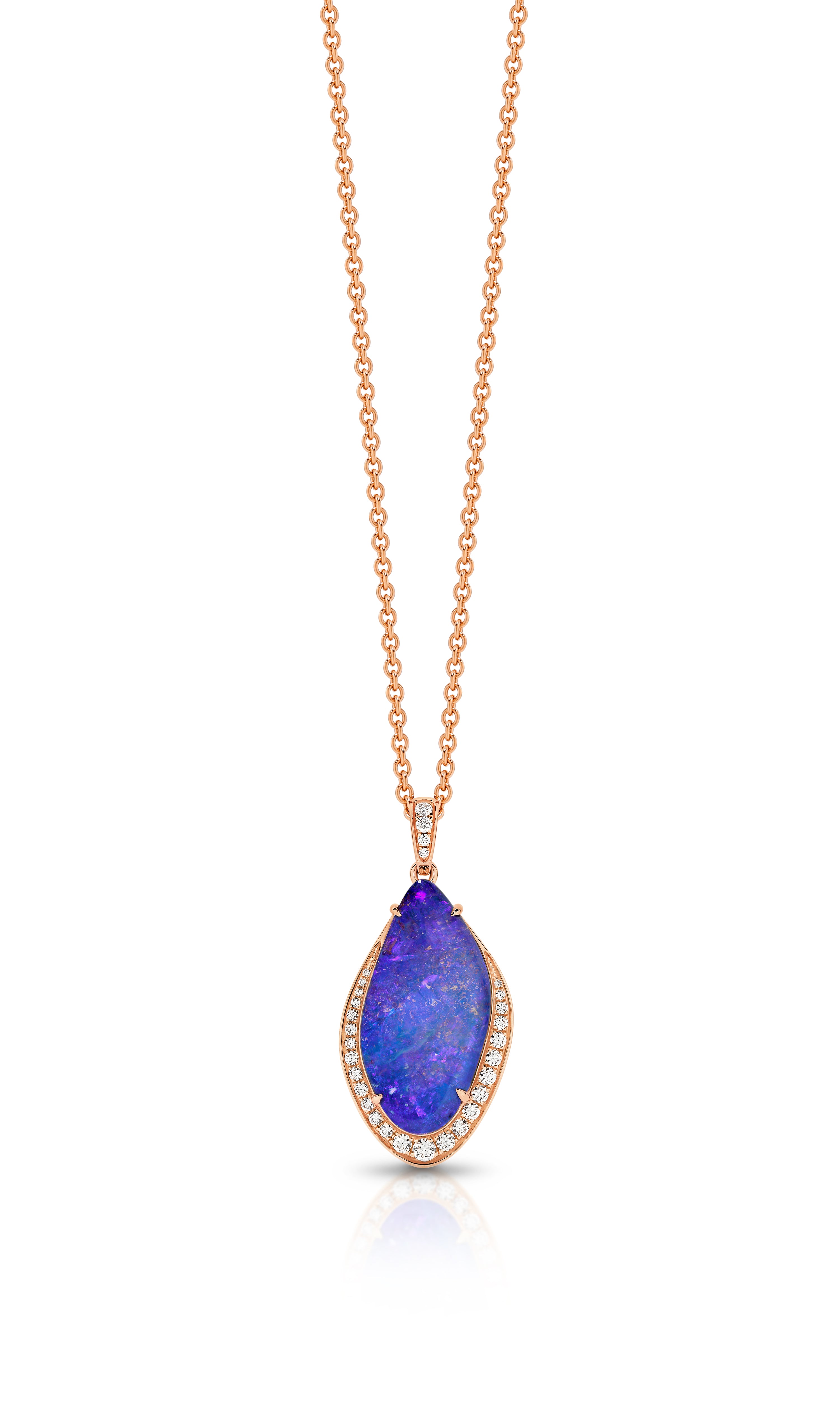 10.69ct Opal Pendant in Rose Gold with Tapering Diamond Halo
