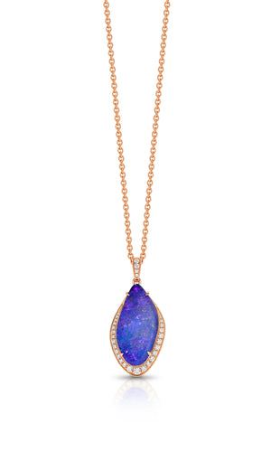 10.69ct Opal Pendant in Rose Gold with Tapering Diamond Halo