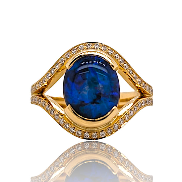 Black Opal Ring with Split Band