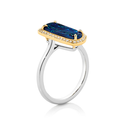 Platinum and Yellow Gold Boulder Opal Ring