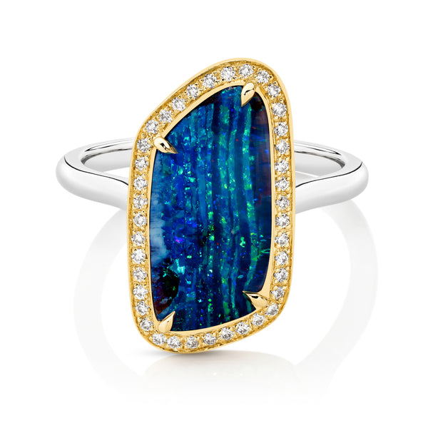 Platinum and Yellow Gold Boulder Opal Ring