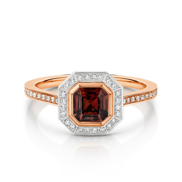Deep rose sapphie ring set in platinum and 18ct rose gold