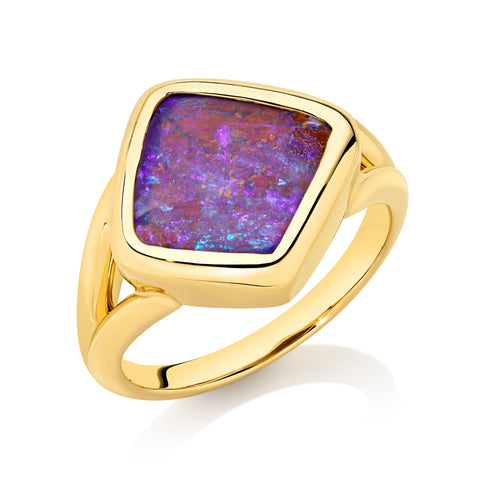 4.0ct Boulder Opal Ring in Yellow Gold