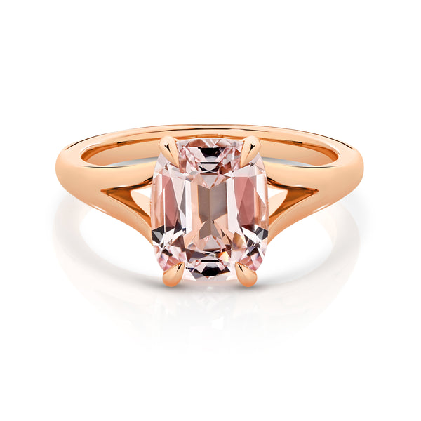 Cushion cut morganite in a rose gold ring