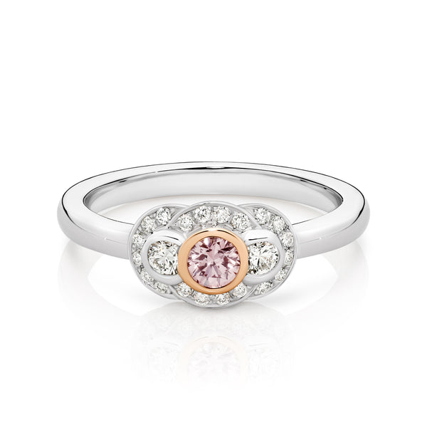 Pink Argyle Bezel Set Trilogy Ring