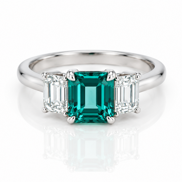 1.25ct Emerald and Diamond Trilogy Ring
