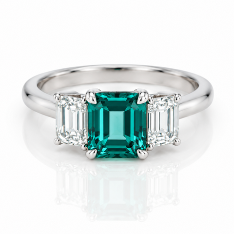 1.25ct Emerald and Diamond Trilogy Ring