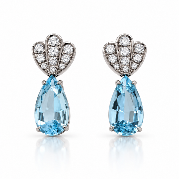 Fleur Aquamarine Pear Shape Drop Earrings
