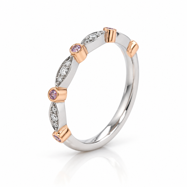 Argyle Pink and White Diamond Stacker Ring Marquise / RBC