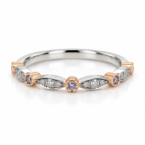 Argyle Pink and White Diamond Stacker Ring Marquise / RBC
