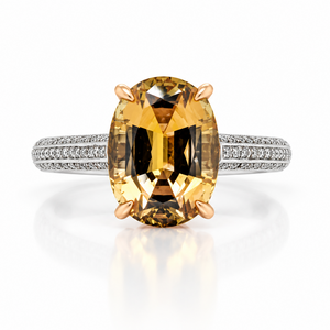 Platinum and 18ct rose gold ring with centre tourmaline and diamond pave band