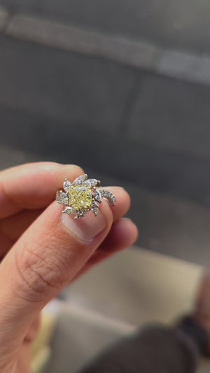 2ct Yellow Diamond and Marquise Ring
