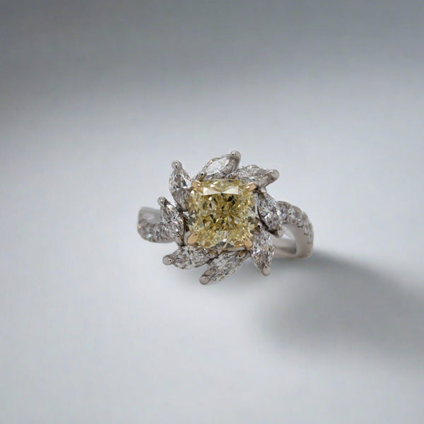 2ct Yellow Diamond and Marquise Ring