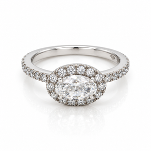 East-West Diamond Halo Ring in Platinum