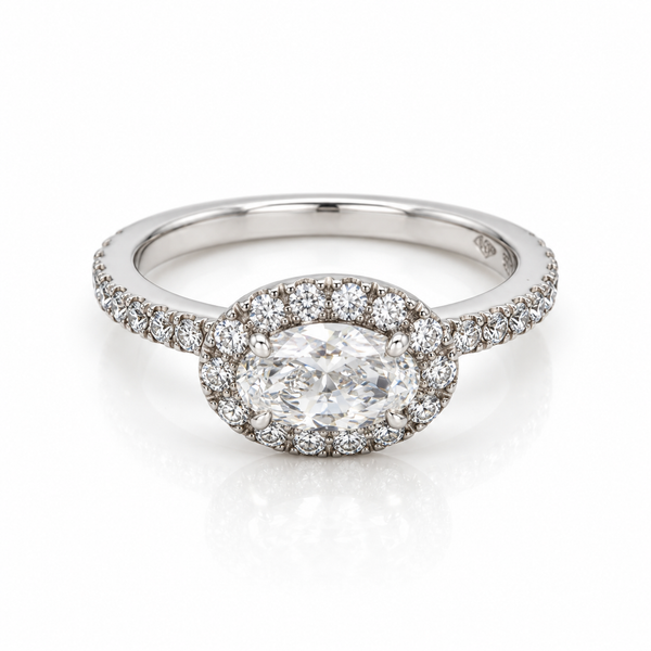 East-West Diamond Halo Ring in Platinum