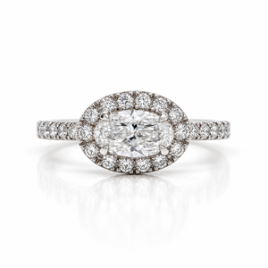 East-West Diamond Halo Ring in Platinum