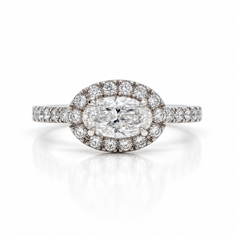 East-West Diamond Halo Ring in Platinum