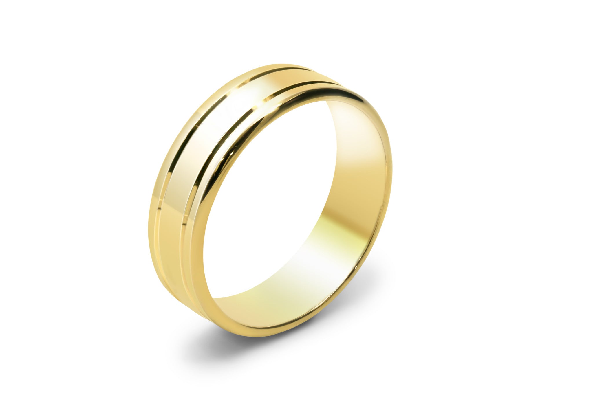 18ct Yellow gold mens wedding ring with lines