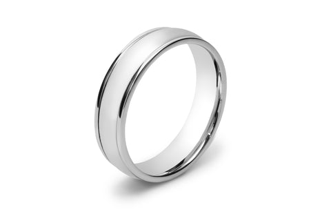 Curved Men's Wedding Ring with Two Lines Scored