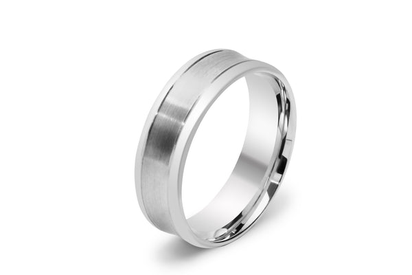 Concave Men's Wedding Ring with Two Lines Scored