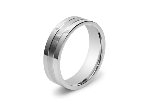 Flat Men's Wedding Ring with Two Lines Scored
