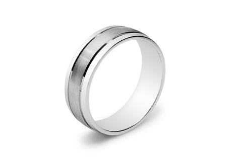 Half Round Men's Wedding Ring with Two Lines Carved