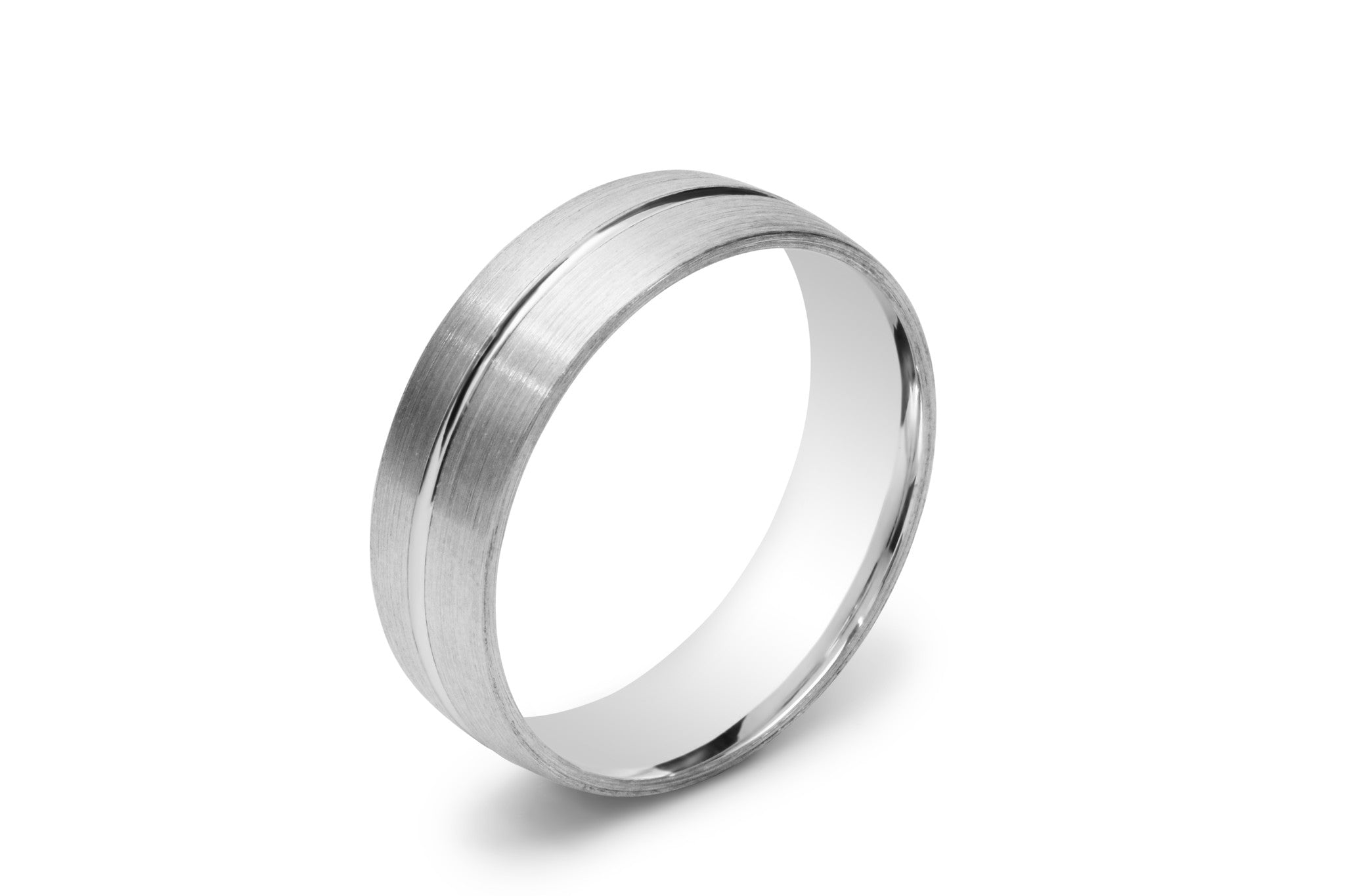 Half Round Men's Wedding Ring with a Scored Line