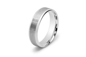 Half Round Men's Wedding Ring with Scored Lines in White Gold