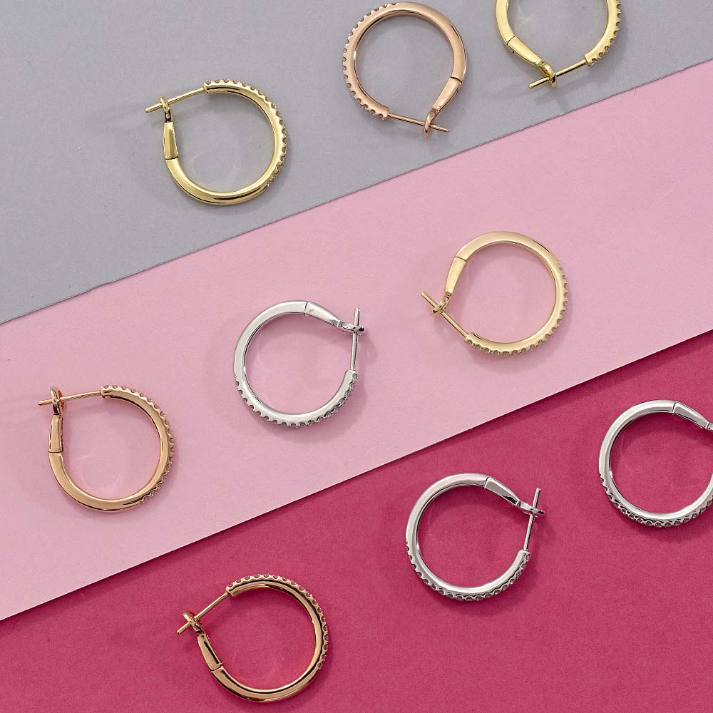 18ct Rose gold diamond hoops with locking back