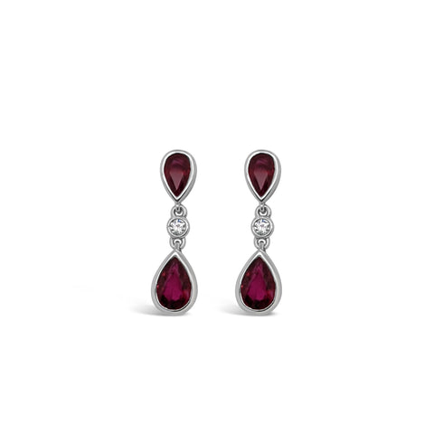 Pear shape ruby and diamond drop earrings