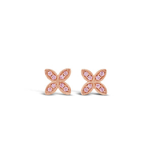Millgrain Flower Pink Diamond Earrings
