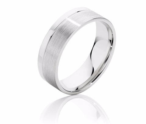 Offset Scored Men's Wedding Ring with Brushed and Polished Finish